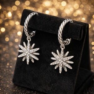 David Yurman Stardust Earings Sterling Silver 925 hoop
